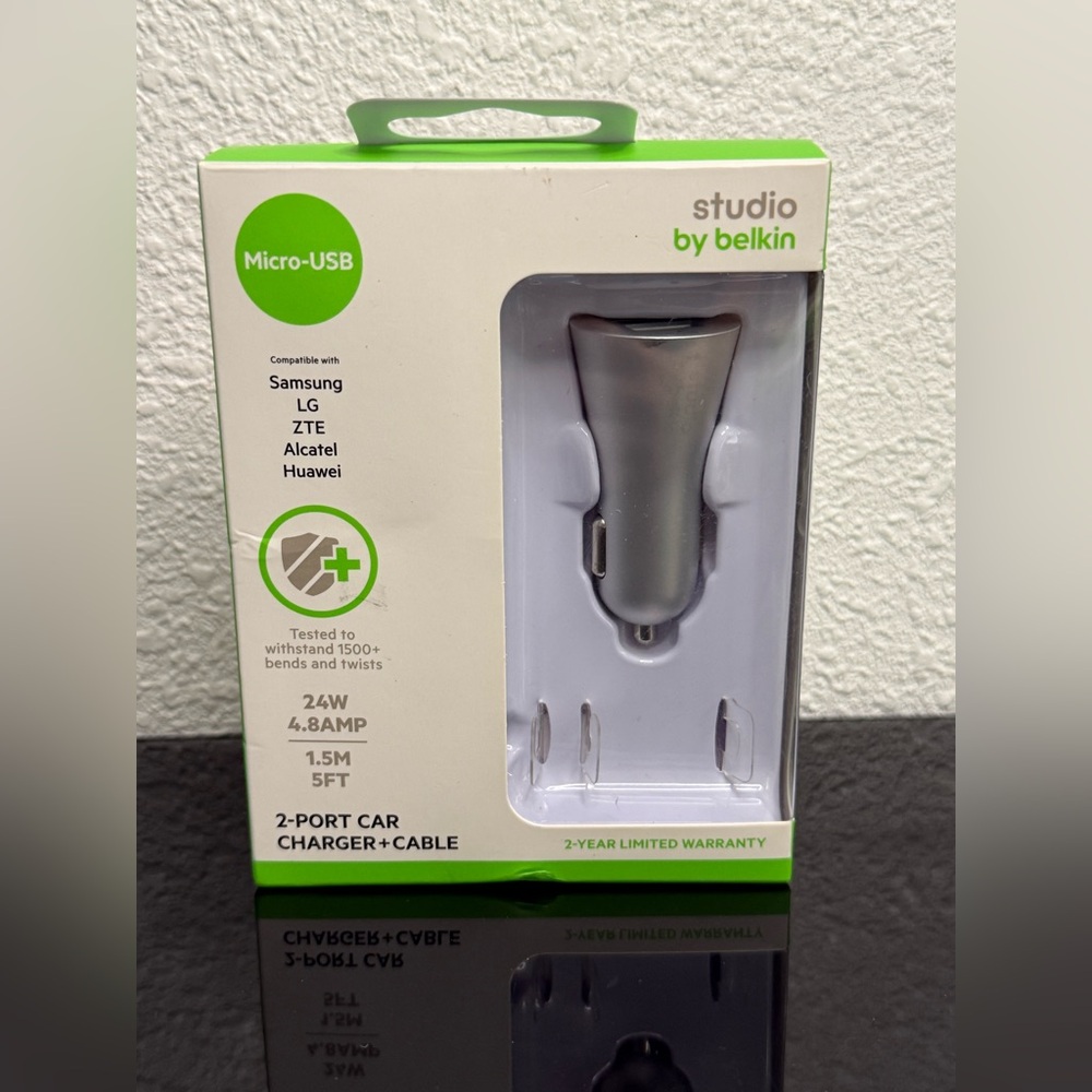 Belkin Studio Silver Dual-Port Car Charger with Micro-USB